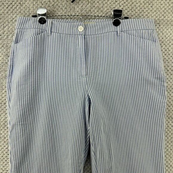 Talbots Pants Womens 14 White Blue Striped Textured Skimmer Mid Rise Capri New - Picture 3 of 15